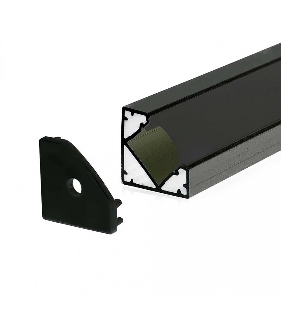 V-Tac Profilo angolato in alluminio da 2m per strisce Led Corpo di colore nero e copertura nera opaca