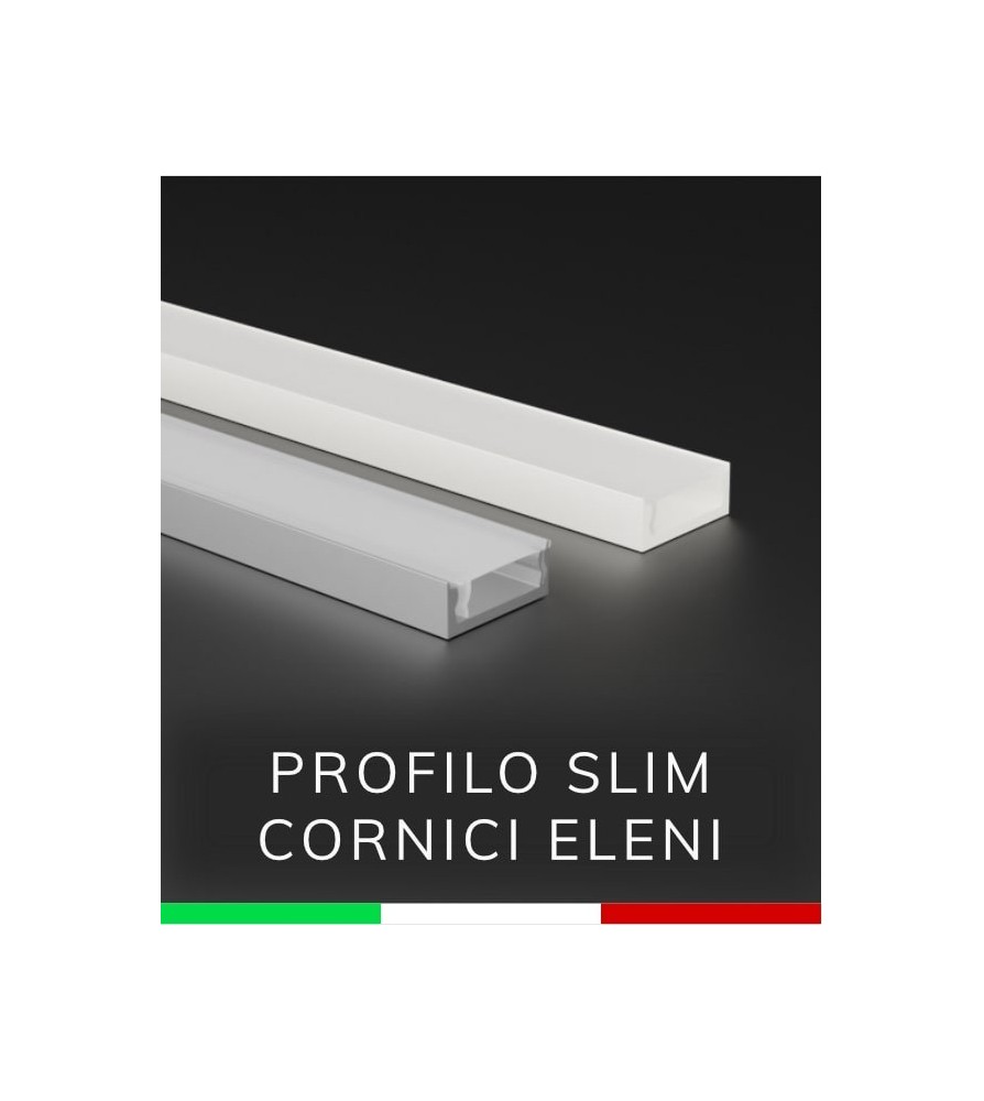Profilo Piatto in Alluminio Slim per Strisce Led Verniciato Bianco 2 Metri Copertura Opale