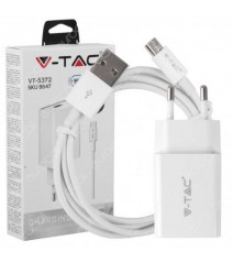 V-Tac Caricatore da Viaggio per Smartphone con Cavo Micro USB 5V 2.1A Colore Bianco