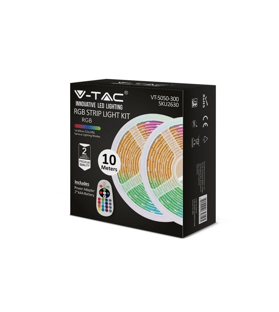 V-Tac Strip Led due 5050 da 5 metri con 30 LED per metro. E' sezionabile ogni 100 mm. Multicolore RGB