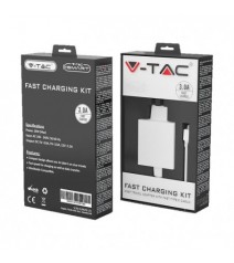 V-Tac Caricatore da Viaggio con Cavo Ricarica Veloce Micro USB 3.0A Colore Bianco