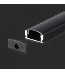 V-Tac Profilo in alluminio da 2m per strisce Led Corpo di colore nero e copertura nera opaca
