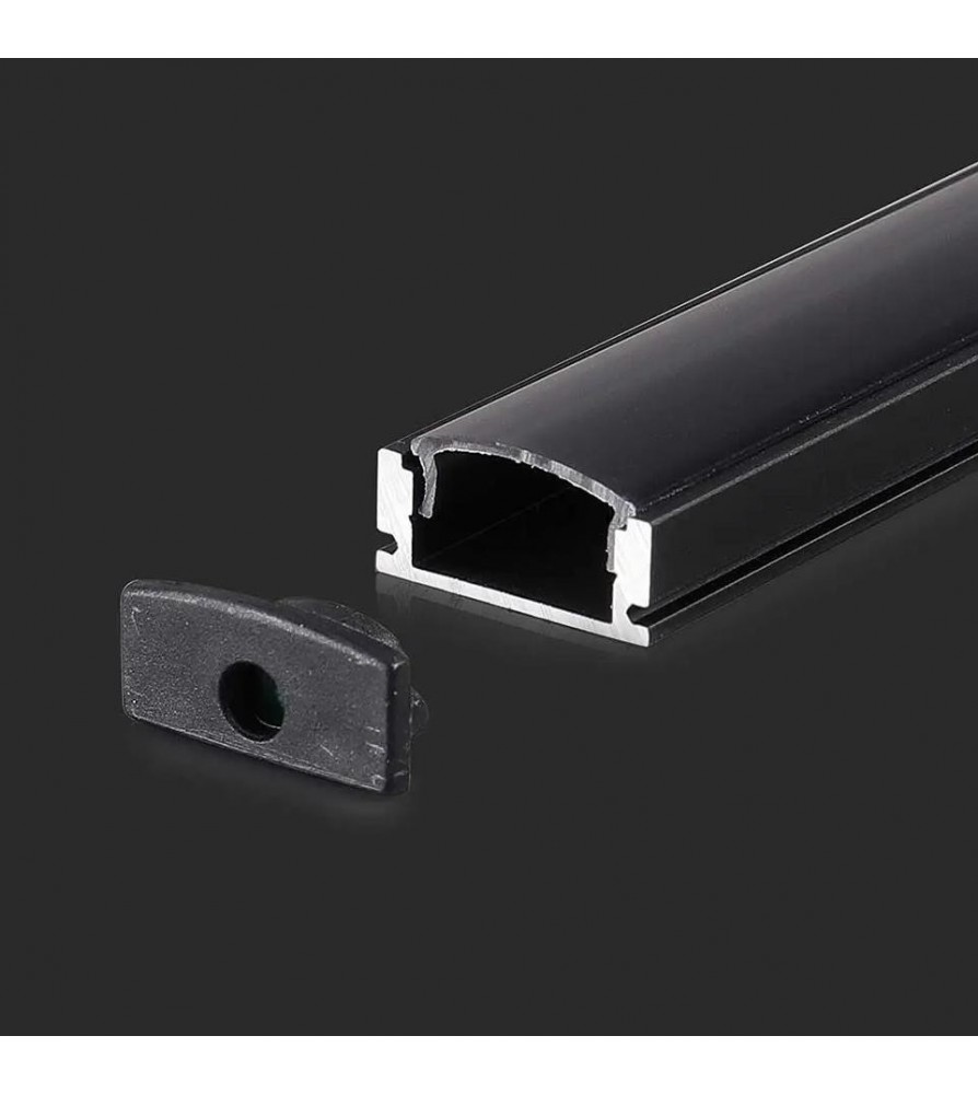 V-Tac Profilo in alluminio da 2m per strisce Led Corpo di colore nero e copertura nera opaca