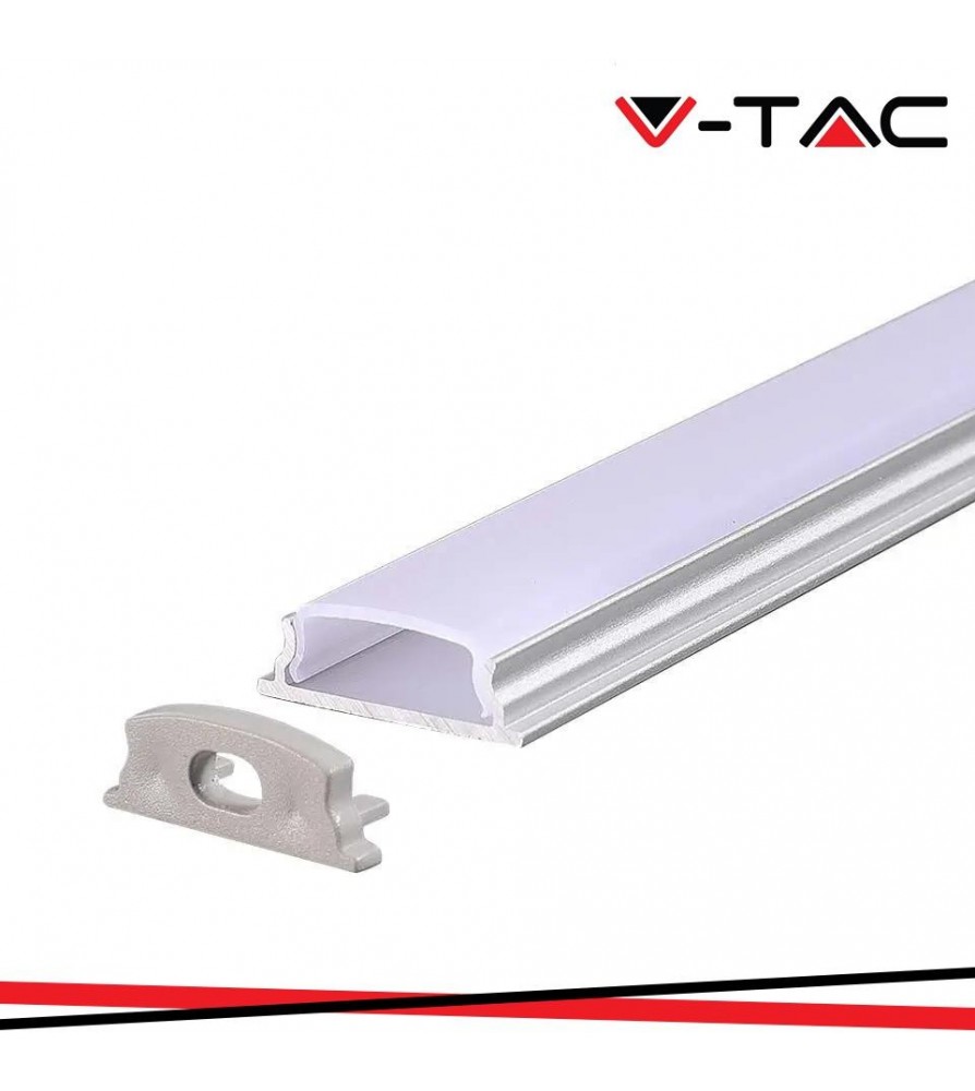 V-Tac profilo in alluminio per Strip Led lunghezza 2 metri Pieghevole 18X6MM argento