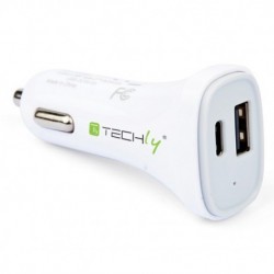 Techly Caricatore da Auto USB+USB-C a 2 porte 1A+3A Bianco
