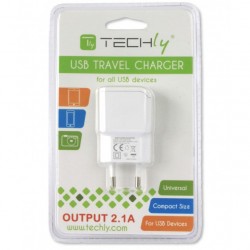 Techly Caricatore USB 2.1A Compatto Spina Europea 2pin Bianco