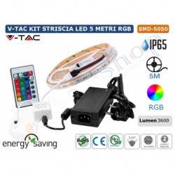 V-Tac Kit strip Led SMD5050 60 Led RGB IP65 + Alimentatore + Controller Remote