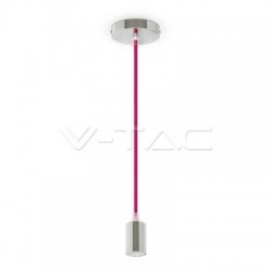 V-Tac Lampadaio Led a Cilindro in Metallo con Portalampada E27 (Max 60W) Colore Cromato e Cavo Fucsia