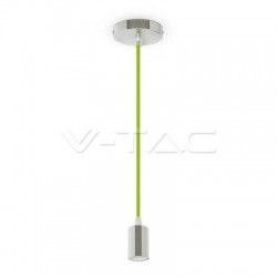 V-Tac Lampadaio Led a Cilindro in Metallo con Portalampada E27 (Max 60W) Colore Cromato e Cavo Verde