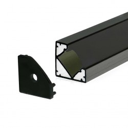 V-Tac Profilo angolato in alluminio da 2m per strisce Led Corpo di colore nero e copertura nera opaca