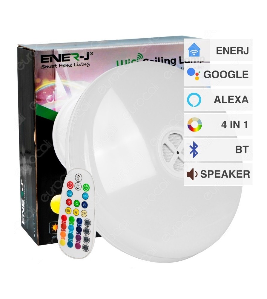 Ener-J Wi-Fi Ceiling Lamp Plafoniera LED RGB 4in1 24W Forma Circolare con Speaker Bluetooth e Telecomando