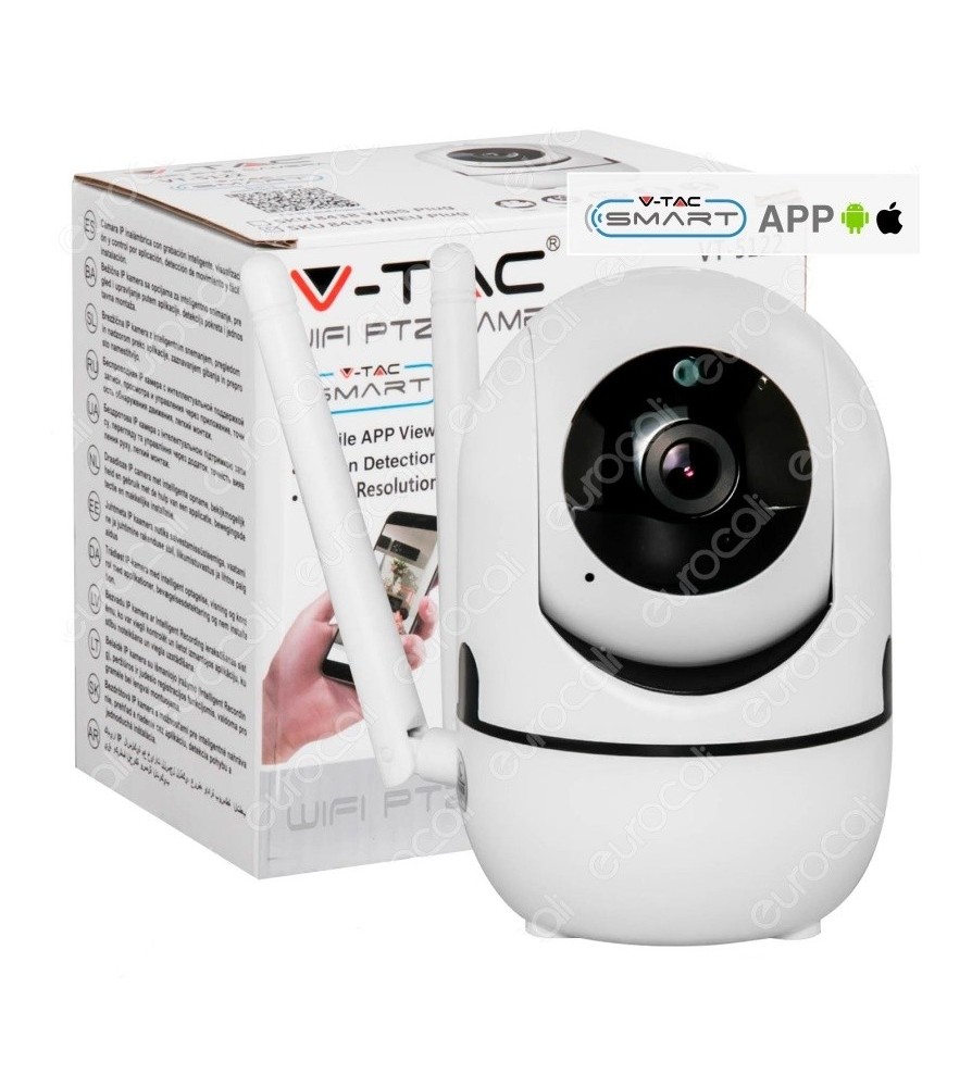 V-Tac Telecamera IP Wi-Fi PTZ di videosorveglianza Sensore infrarossi con visione notturna fino a 10 metri. Risoluzione: 1080p.